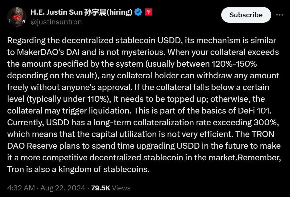 Резервы USDD упали на $720 млн, обеспечение превышает 300%.