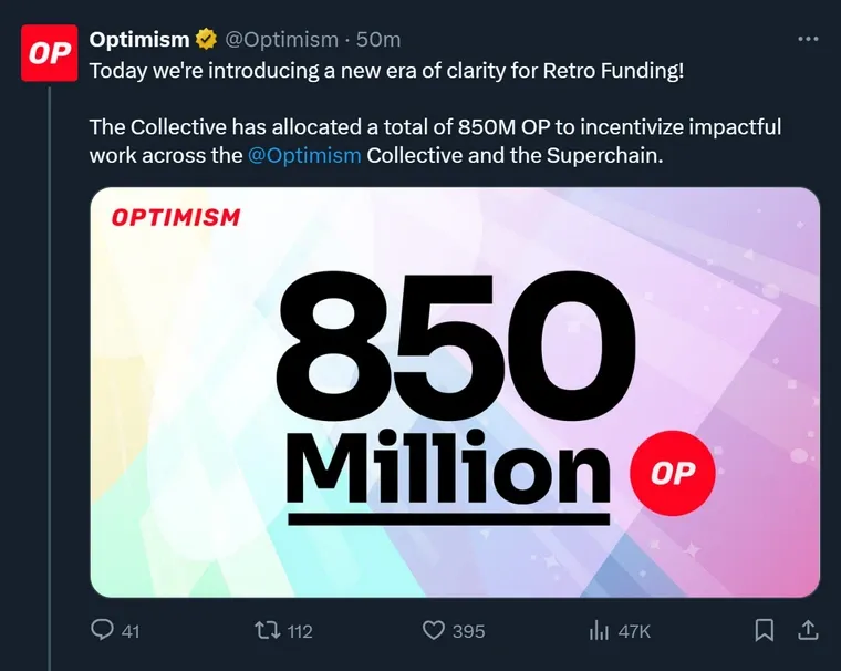 Оптимизм выделяет 850 млн OP на гранты для разработчиков блокчейна.