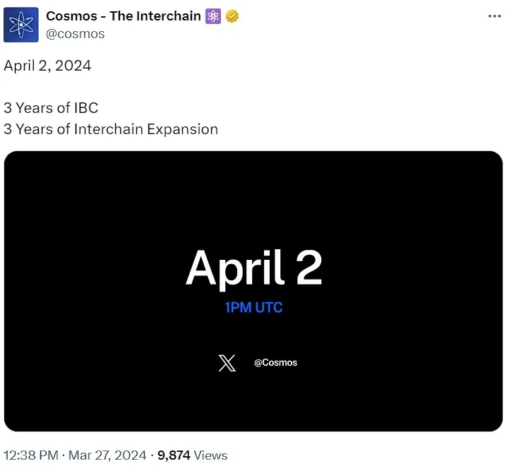2 апреля Cosmos анонсирует расширение Interchain, привлекая внимание к проекту.