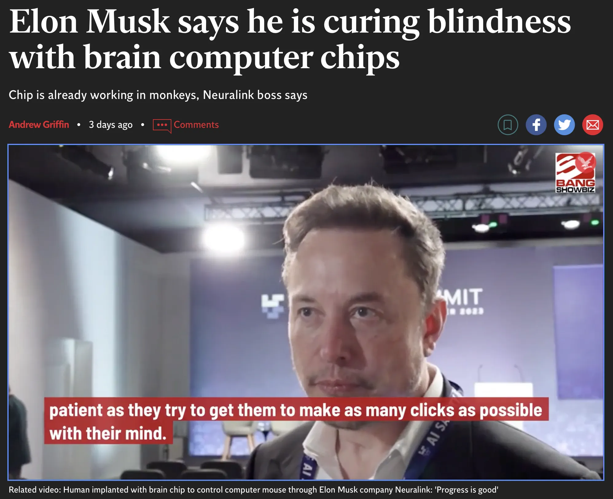 Neuralink Маска разрабатывает чип Blindsight для восстановления зрения людей.