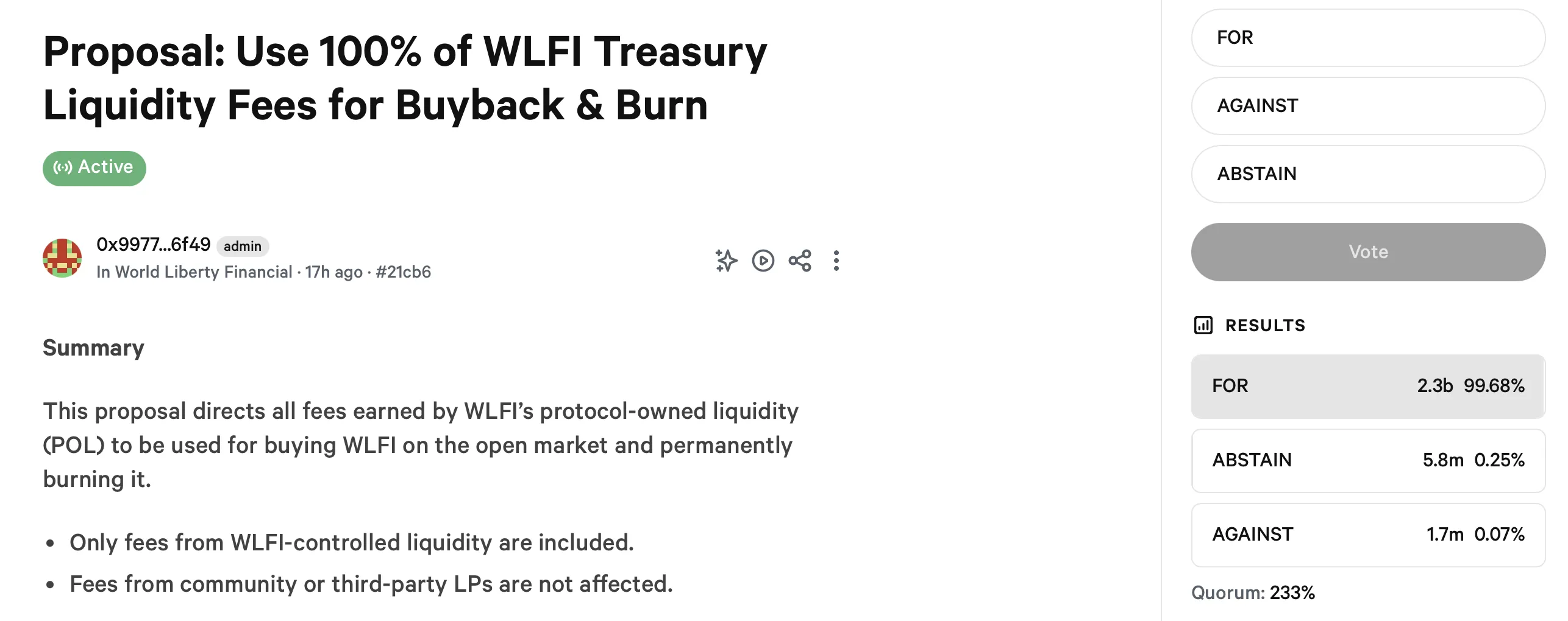 World Liberty Financial сжигает токены WLFI, повышая их ценность.