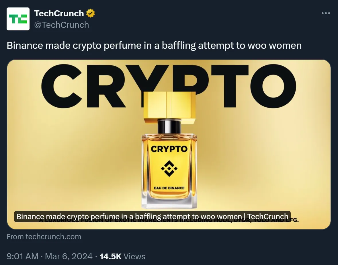 Binance представила парфюм Crypto для расширения бренда вне криптосферы.